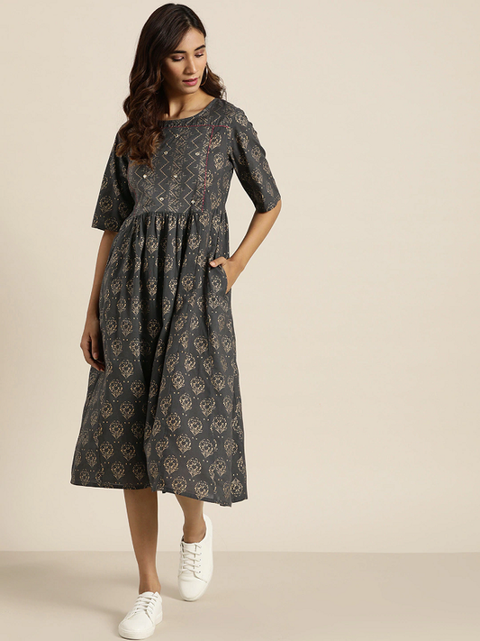 Women Printed Pure Cotton A-Line Dress