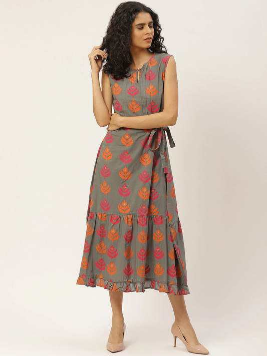 Women Printed Tiered sleeveless A-Line Dress