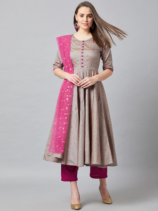 Women Solid Kurta with Trousers & Dupatta