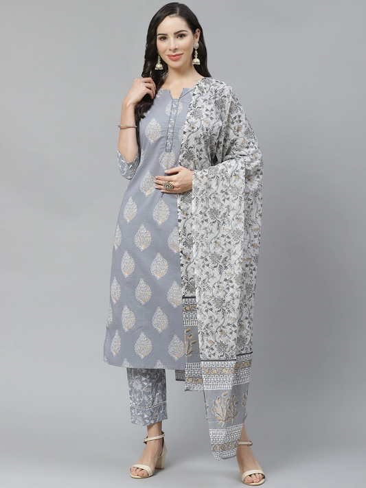 Women Grey Pure Cotton Kurta Set