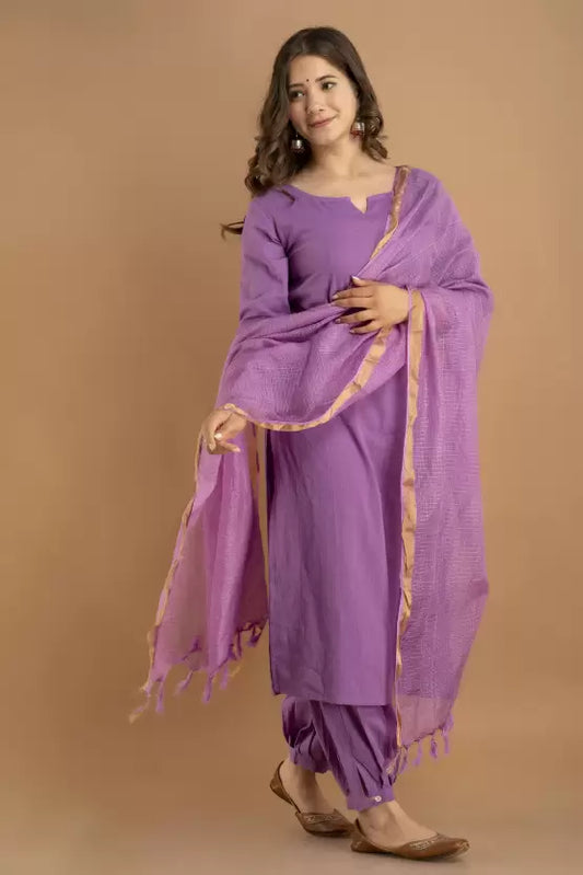 Women Cotton Kurta Dhoti Pant & Dupatta Set