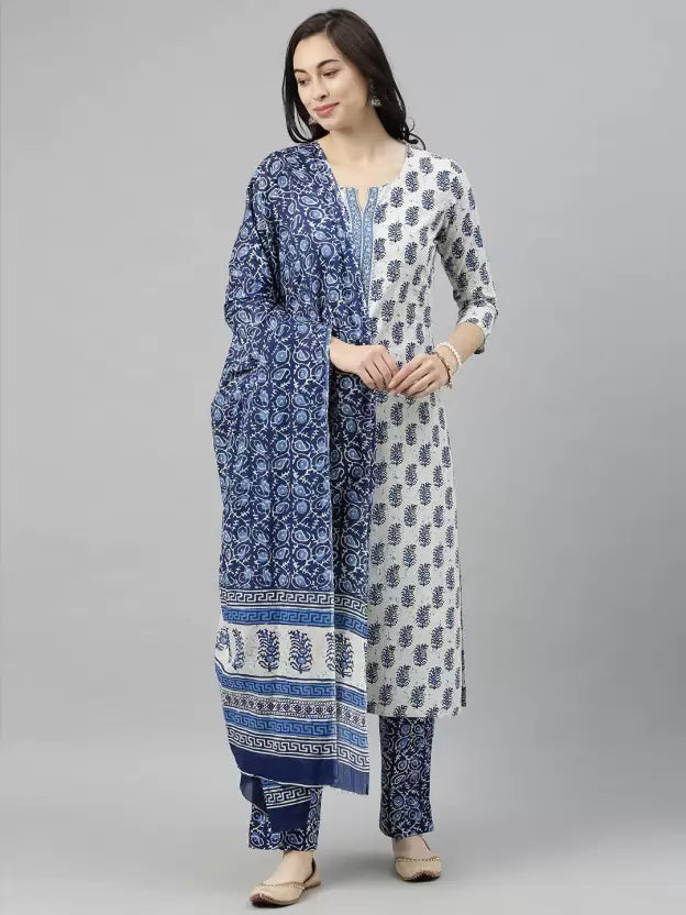 Women Kurta Pant And Dupatta Set Cotton Blend