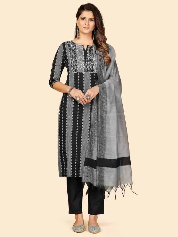 Women Kurta Pant And Dupatta Set Cotton Blend