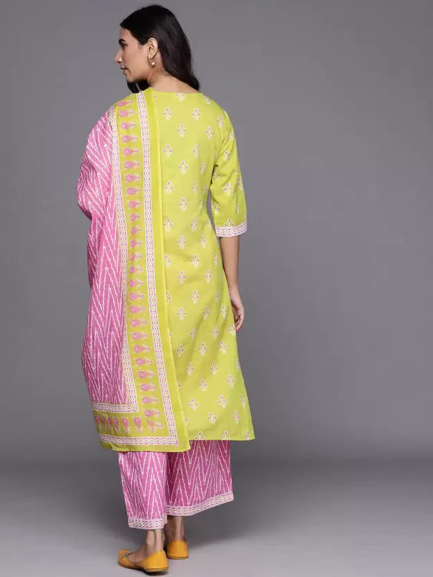 Women Kurta Pant And Dupatta Set Cotton Blend