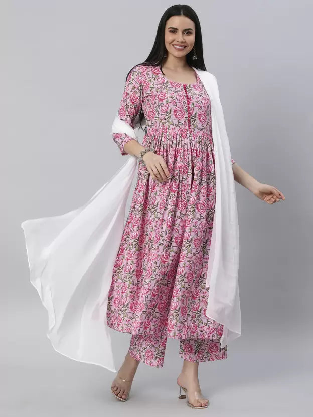 Women Kurta Pant And Dupatta Set Cotton Blend