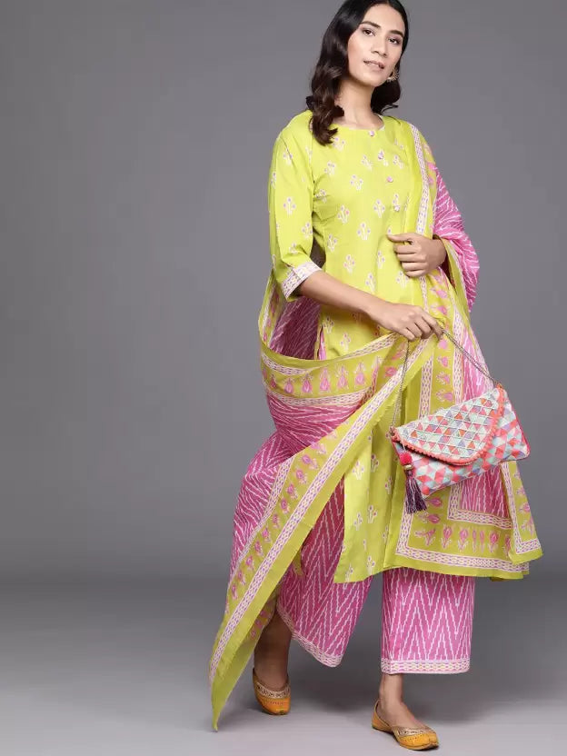 Women Kurta Pant And Dupatta Set Cotton Blend