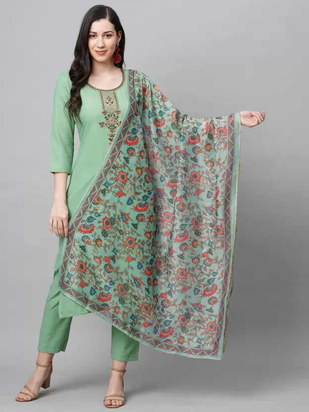 Women Kurta Pant And Dupatta Set Cotton Blend