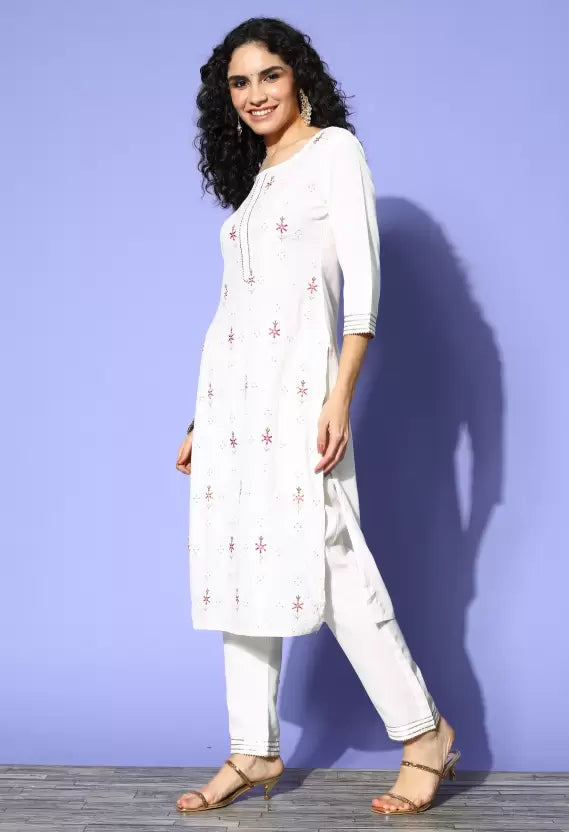 Women Kurta Pant And Dupatta Set Cotton Blend