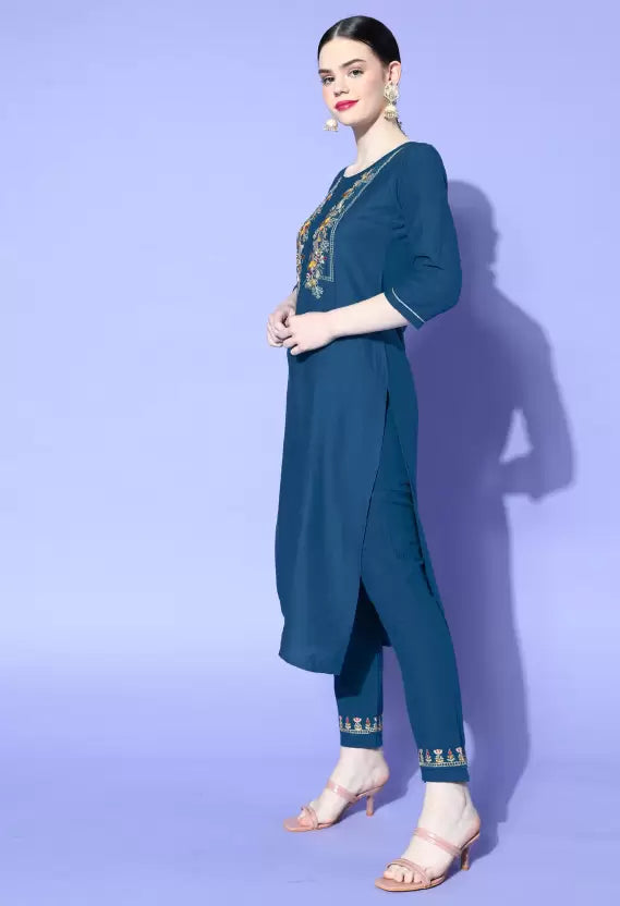 Women Kurta Pant And Dupatta Set Cotton Blend