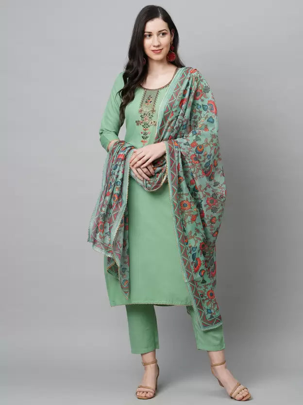 Women Kurta Pant And Dupatta Set Cotton Blend