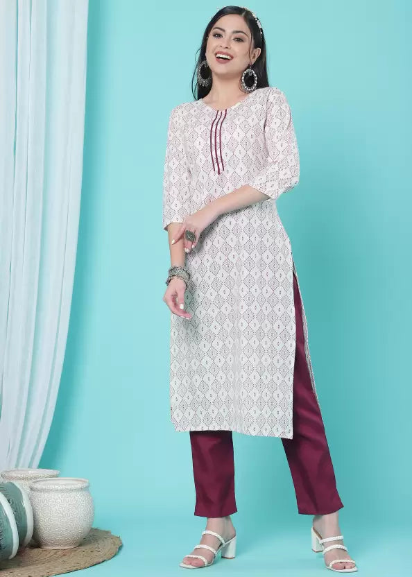 Women Kurta Pant And Dupatta Set Cotton Blend