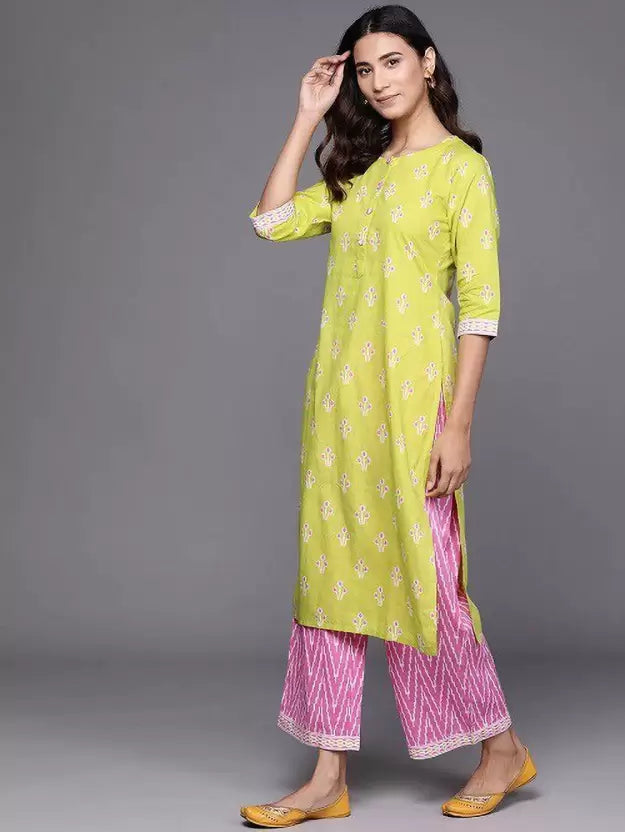 Women Kurta Pant And Dupatta Set Cotton Blend