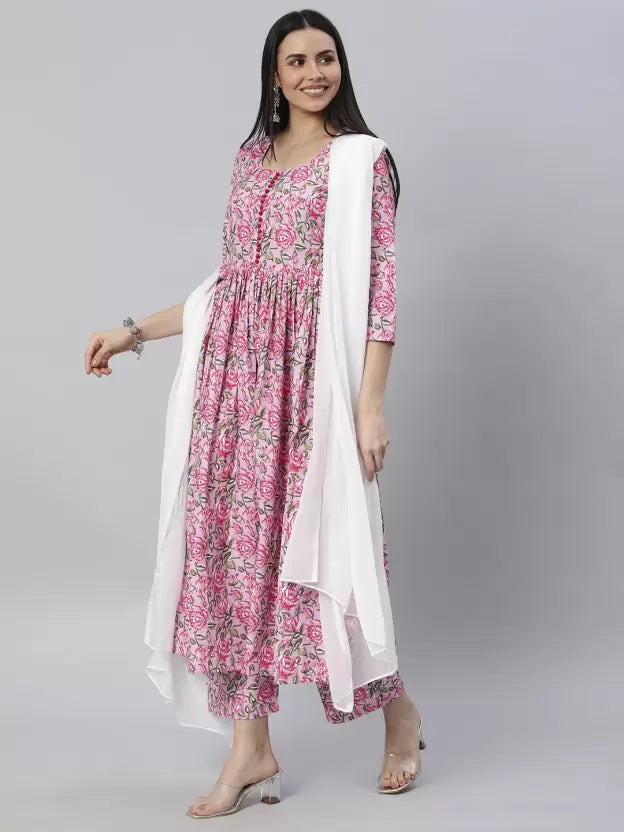 Women Kurta Pant And Dupatta Set Cotton Blend