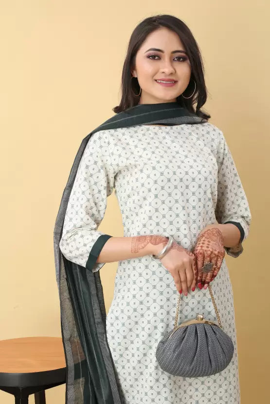 Women Kurta, Pant And Dupatta Set Cotton Blend