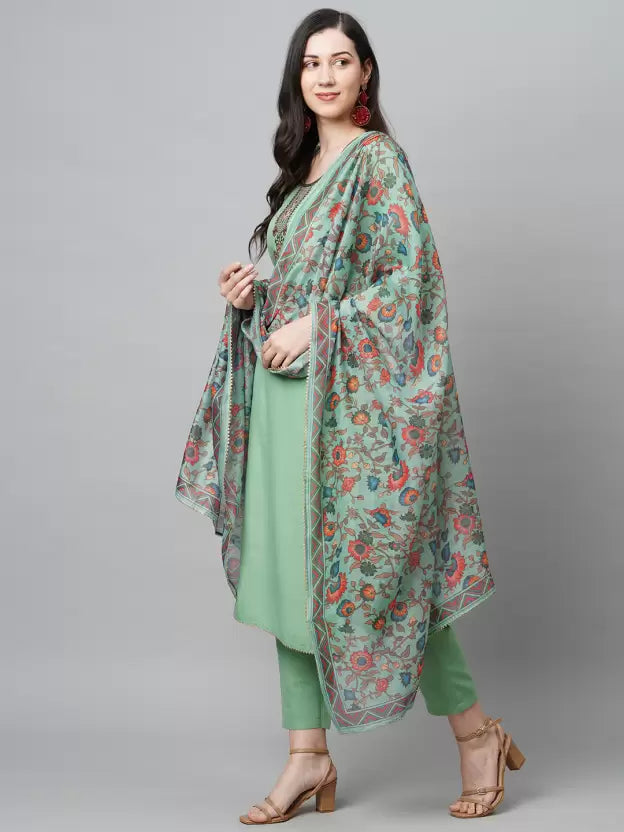 Women Kurta Pant And Dupatta Set Cotton Blend