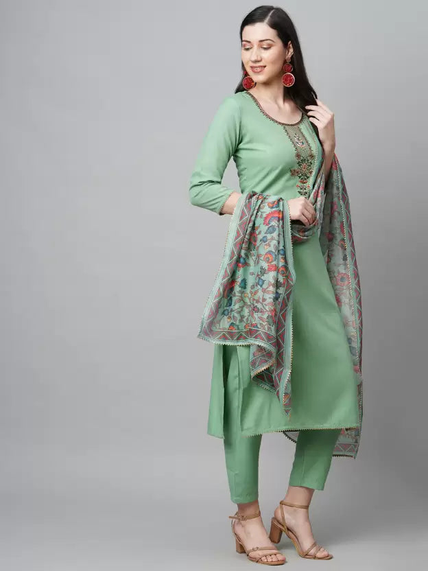 Women Kurta Pant And Dupatta Set Cotton Blend