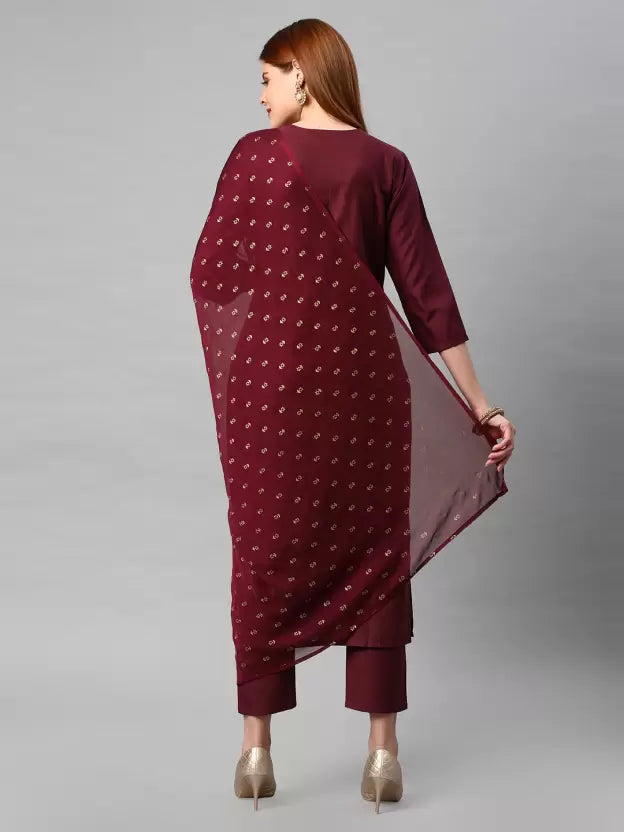 Women Kurta Pant And Dupatta Set Cotton Blend