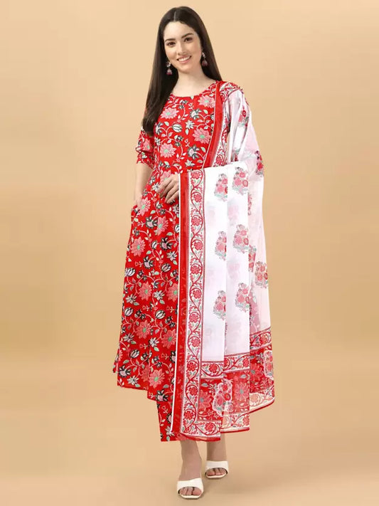 Women Kurta Pant And Dupatta Set Cotton Rayon