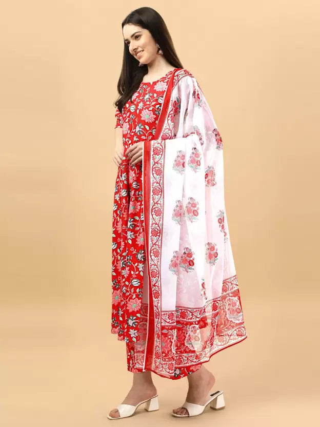 Women Kurta Pant And Dupatta Set Cotton Rayon