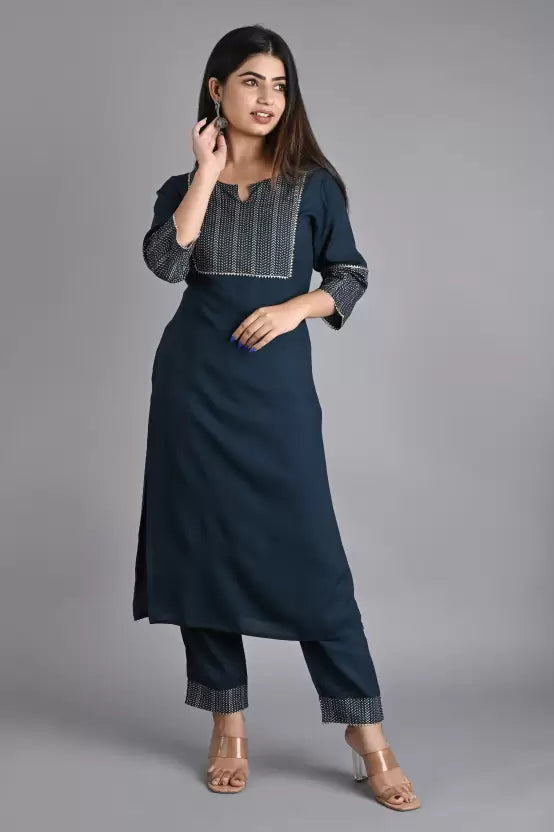 Women Kurta Pant And Dupatta Set Cotton Rayon