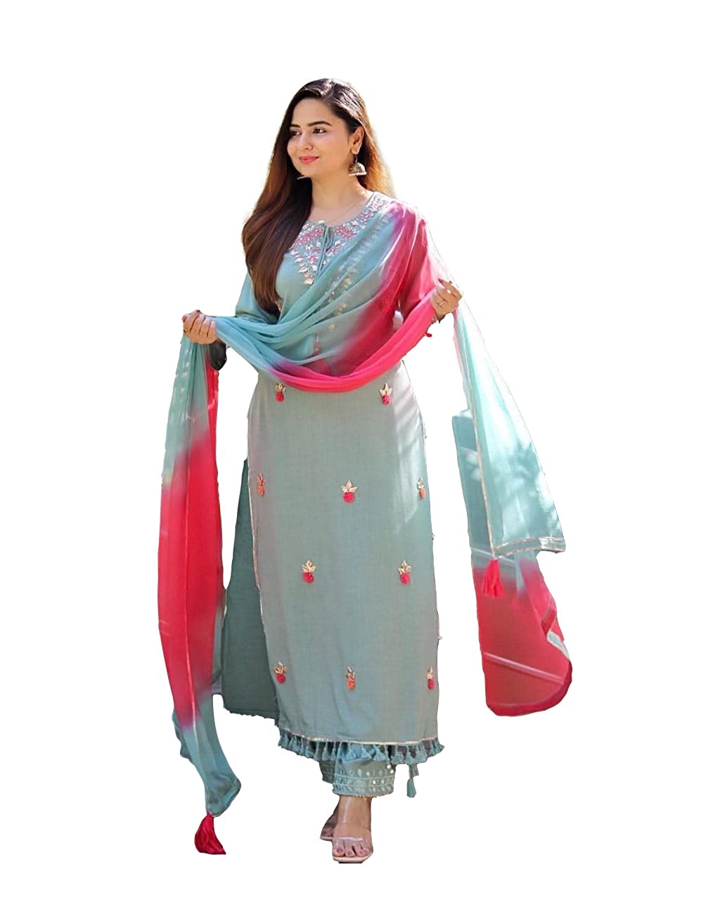 Women Cotton Rayon Kurta Pant And Dupatta Set