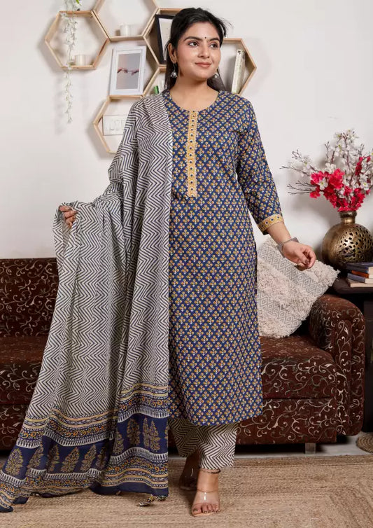 Women Kurta Pant And Dupatta Set Pure Cotton