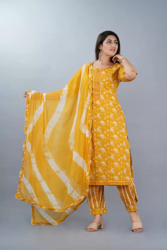 Women Kurta Pant And Dupatta Set Pure Cotton