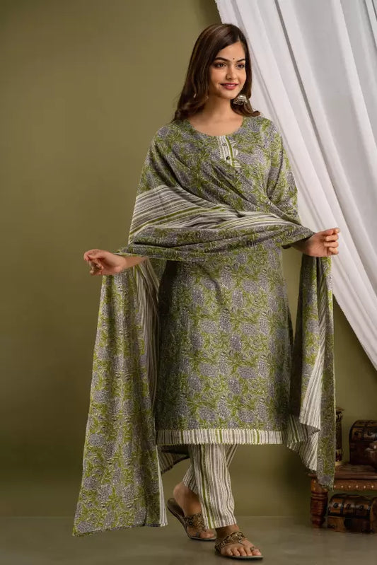 Women Kurta Pant And Dupatta Set Pure Cotton