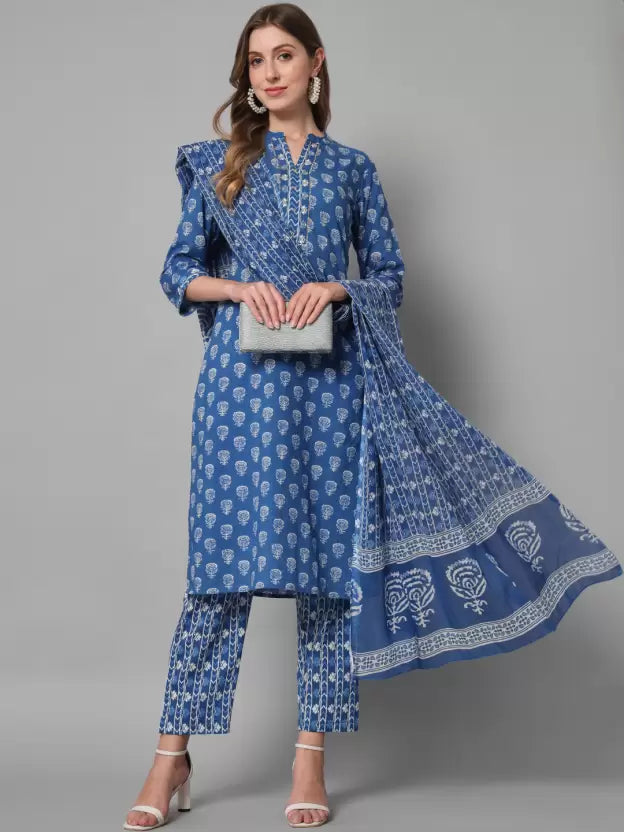 Women Kurta Pant And Dupatta Set Pure Cotton