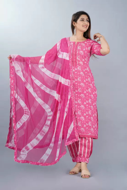 Women Kurta Pant And Dupatta Set Pure Cotton