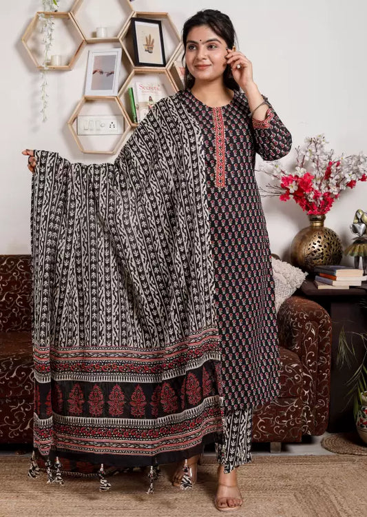 Women Kurta Pant And Dupatta Set Pure Cotton