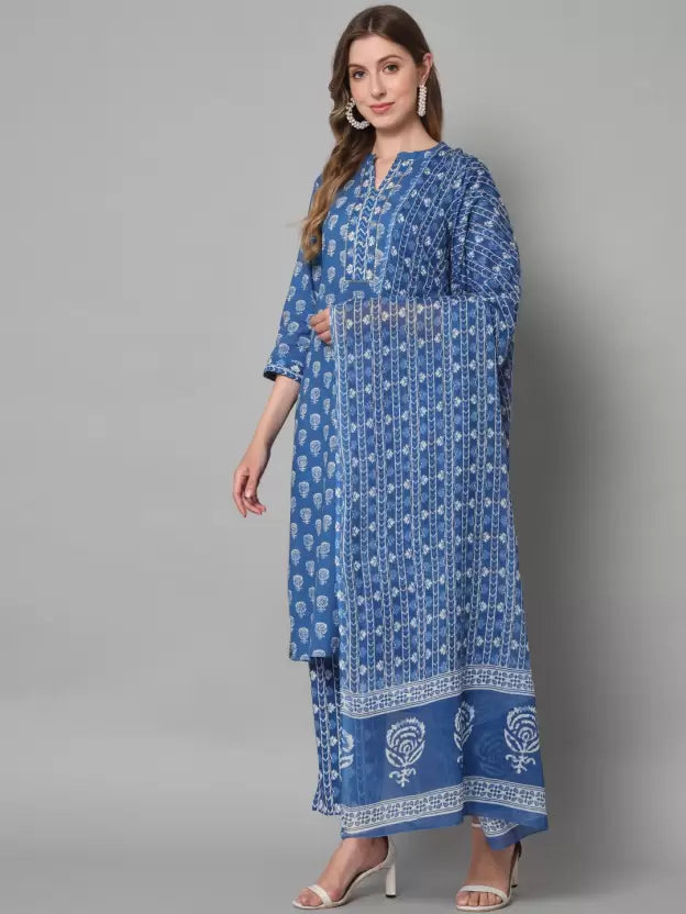 Women Kurta Pant And Dupatta Set Pure Cotton