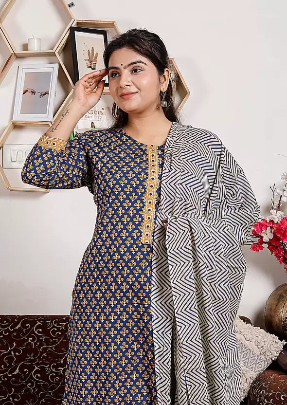 Women Kurta Pant And Dupatta Set Pure Cotton