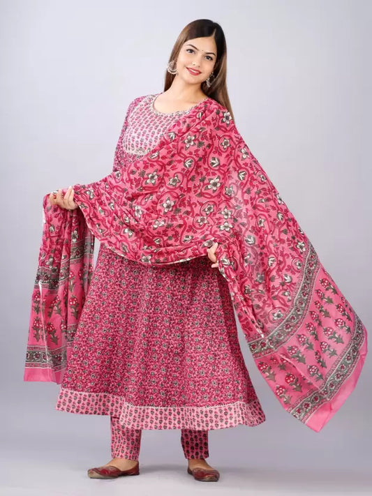 Women Kurta Pant And Dupatta Set Pure Cotton