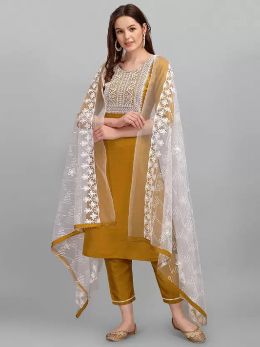 Women Kurta Pant And Dupatta Set Pure Silk