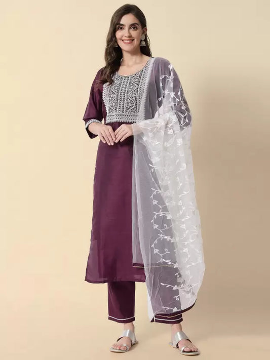 Women Kurta Pant And Dupatta Set Pure Silk
