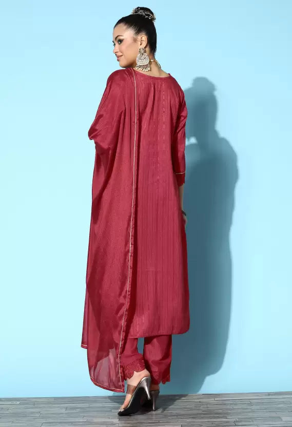 Women Kurta Pant And Dupatta Set Silk Blend