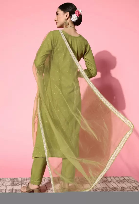 Women Kurta Pant And Dupatta Set Silk Blend