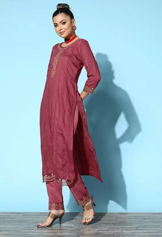 Women Kurta Pant And Dupatta Set Silk Blend