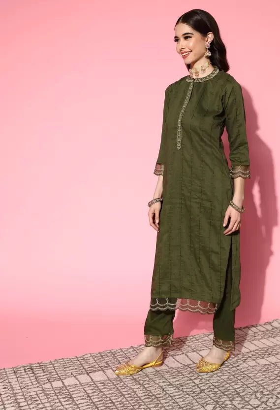 Women Kurta Pant And Dupatta Set Silk Blend