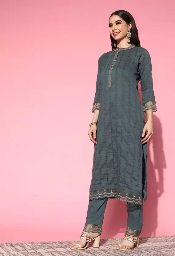 Women Kurta Pant And Dupatta Set Silk Blend