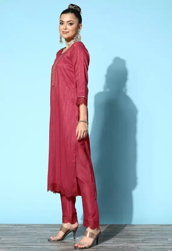 Women Kurta Pant And Dupatta Set Silk Blend