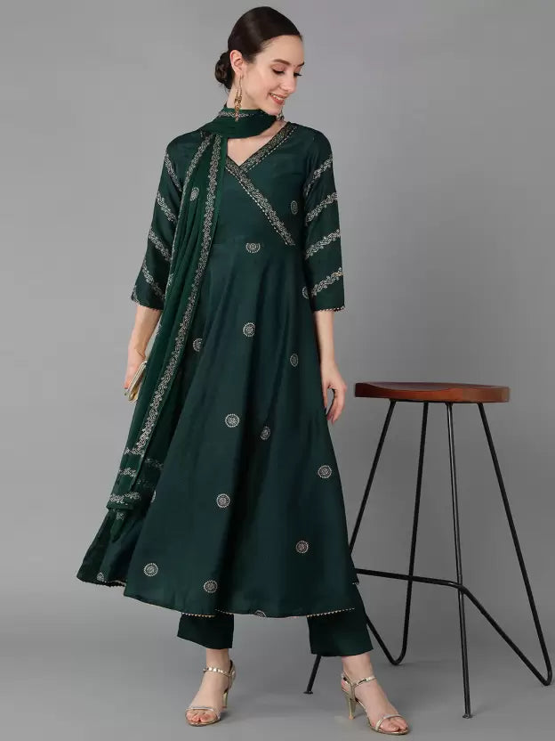 Women Kurta Pant And Dupatta Set Silk Blend