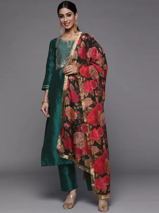 Women Silk Blend Kurta Pant And Dupatta Set