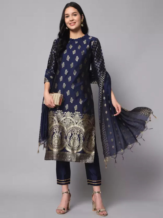 Women Kurta Pant And Dupatta Set Silk Blend