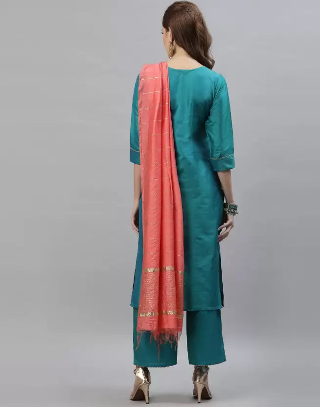 Women Kurta Pant And Dupatta Set Silk Blend