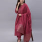 Women Kurta Pant And Dupatta Set Silk Blend