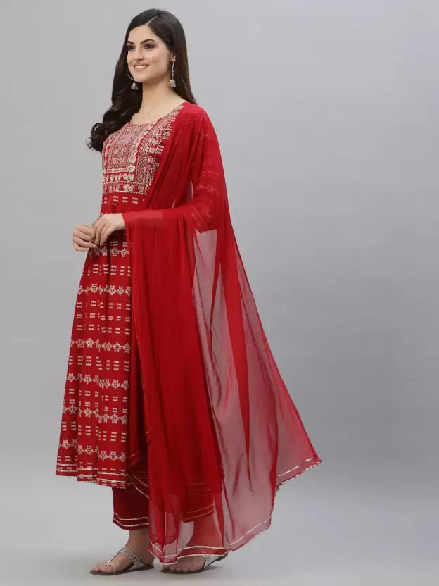 Women Viscose Rayon Kurta Pant And Dupatta Set