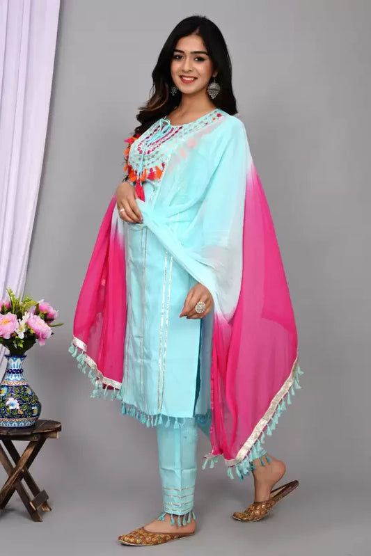 Women Kurta Pant And Dupatta Set Viscose Rayon