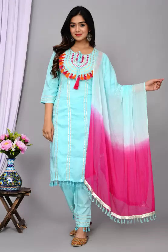 Women Kurta Pant And Dupatta Set Viscose Rayon